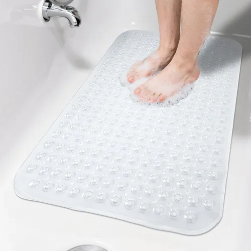 Miniatura 40 de Tapete de ducha negro antideslizante de 17 x 30 pulgadas, tamaño estándar, tapete de baño de burbujas suaves para ducha interior, tapete de baño