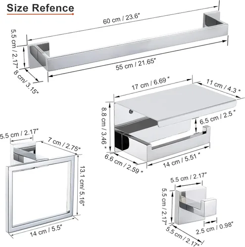 Miniatura 4 de Juego de accesorios de baño de 4 piezas, toallero de toalla de baño cromado, juego de soportes de barra de toalla de baño montados en la pared, kit