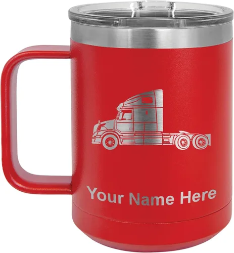 Miniatura 39 de LaserGram Taza de café aislada al vacío de 15 onzas, cabina de camión, grabado personalizado incluido (negro)