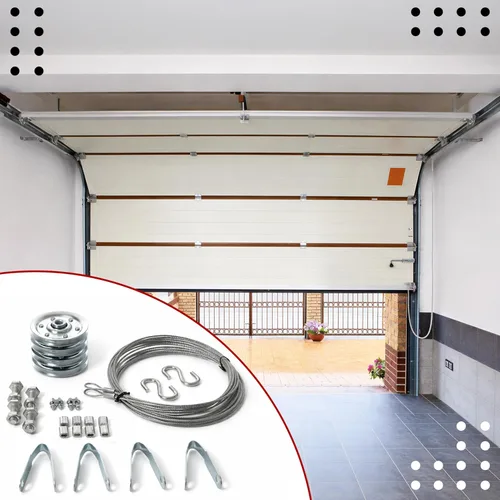 Miniatura 7 de Kit de polea y cable para puerta de garaje, juego de 4 poleas con 2 cables de acero, se adapta a puertas de garaje de 7 pies y 8 pies, poleas