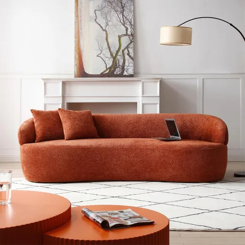 Miniatura 10 de KEVINSPACE Sofá curvo de 101 pulgadas, 4 asientos, moderno sofá de tela boucle de lujo, sofás de respaldo curvado de mediados de siglo, moderno