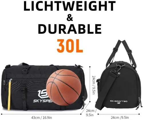 Miniatura 6 de SKYSPER Bolsa de deporte pequeña para gimnasio para hombres y mujeres, bolsa de viaje para llevar durante la noche para el fin de semana, natación