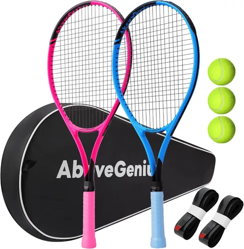 AboveGenius Juego de raquetas de tenis de 27 pulgadas, paquete de 2 raquetas de tenis para adultos para principiantes e intermedios, cabeza de gran