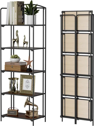 Miniatura 28 de Crofy - Estantería plegable sin montaje para sala de estar, estantería plegable de 2 niveles en color negro para oficina en casa, organizador