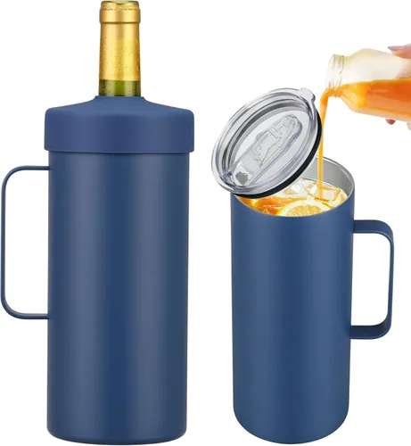 Enfriador de vino 2 en 1, botella individual y vaso de viaje, botella de vino enfriadora sin hielo de acero inoxidable de 42 onzas, taza aislada con
