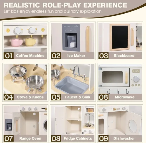 Miniatura 2 de Pithfor Juego de Cocina de Madera para Niños Pequeños, Juego de Cocina de Simulación para Niñas y Niños, con Accesorios de Cocina