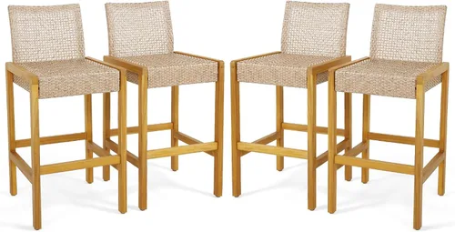 Miniatura 10 de Tangkula Juego de 2 taburetes de madera para patio, sillas de ratán de polietileno con respaldo, marco de metal estable, carga máxima de 400 libras