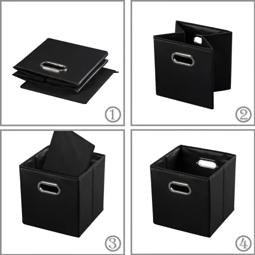 Miniatura 5 de PRANDOM Contenedores plegables de cuero de 11 x 11 pulgadas [4 unidades] cestas de almacenamiento de tela, cajones con asas de algodón, organizador