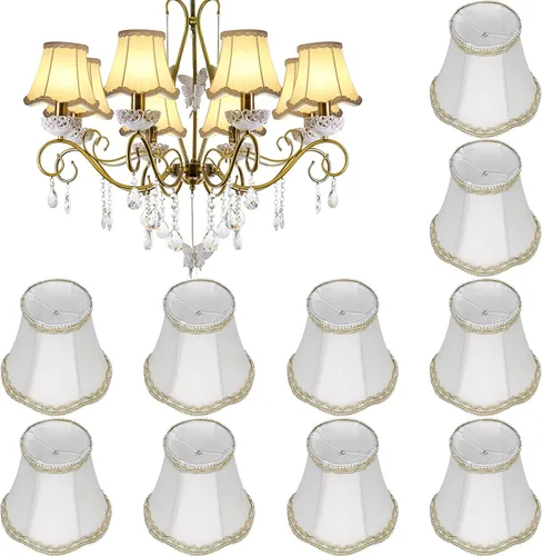 Riakrum 10 pantallas para candelabros europeos pequeños, pantalla de lámpara con clip en tela de tambor, mini cubierta de luz rústica para mesa,