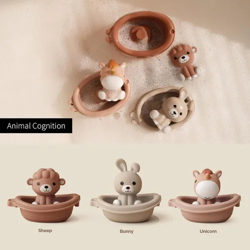 Miniatura 2 de Nueplay Juguetes de Bañera para Niños Pequeños de 18 Meses+, Juguetes de Baño para Bebés con Marionetas de Animales para Dedos, Barco y Tren 3Animals