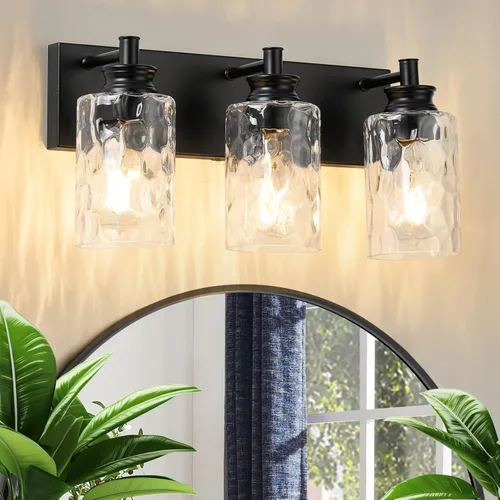Miniatura 13 de Accesorios de lámpara de tocador de baño de 2 luces, moderna lámpara de baño dorada cepillada sobre espejo con pantalla de vidrio martillado