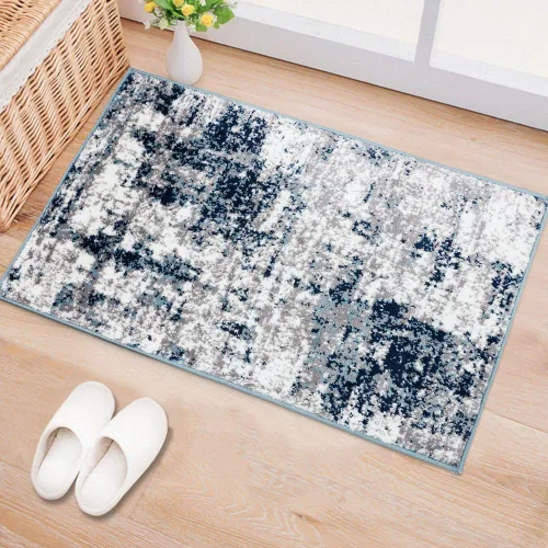 Miniatura 5 de Rugshop Alfombra abstracta azul envejecida moderna inspirada en estilo bohemio para entrada, cocina y baño, 2 x 3 pies