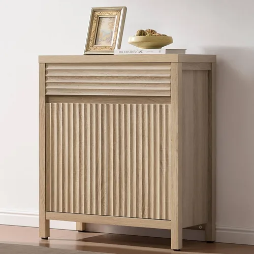 SICOTAS - Aparador de buffet con cajón - Aparador estriado moderno con puertas y estantes ajustables, credenza de estilo casa de campo para barra de