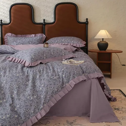 Miniatura 27 de MKXI Juego de ropa de cama con diseño de corbata de moño linda y rayas de flores rosas, tamaño individual, de algodón - Funda de edredón