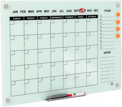 Miniatura 15 de TSJ OFFICE - Pizarrón de cristal calendario - 48 x 36 pulgadas, pizarra de borrado en seco para montar en la pared, planificador anual grande