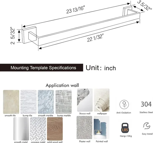 Miniatura 5 de BANOLUX - Toallero individual de 22 pulgadas para baño, toallero para baño, montado en la pared, soporte para toallas de mano SUS304, organizador