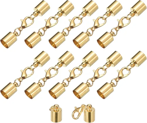 Miniatura 48 de uxcell Juego de 10 tapas de cuero de 0.315 in con cierres de pinza de langosta, terminadores de barril para hacer pulseras de cuero, tono bronce