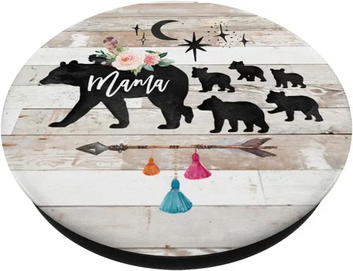 Miniatura 2 de Mama Bear Five - Ganchos de madera rústica para bebé, flores, flores, flechas de bohemio, agarre y soporte para teléfonos y tabletas, Negro
