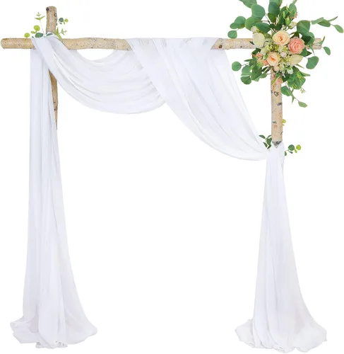 Miniatura 8 de Tela drapeada para arco de boda, 6 paneles de tela de gasa blanca, cortinas de telón de fondo transparente de 6 yardas para decoración de baby Blanco