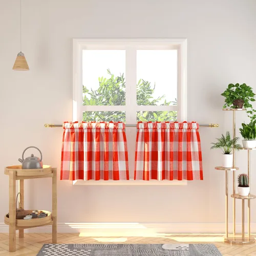 Miniatura 220 de Cenefas de cortina para ventana de 16 pulgadas de largo, 2 paneles de cuadros búfalo, cortinas pequeñas con bolsillo para barra, estilo clásico