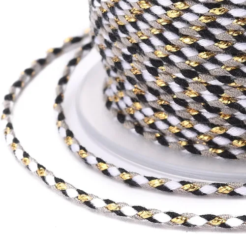 Miniatura 2 de Pandahall - Cuerda de macramé de 21.8 yardas con alambre dorado, de algodón de 4 capas hecha a mano, cuerda de macramé teñida torcida para Negro