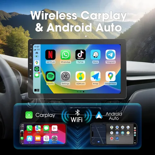 Miniatura 3 de Haudio Estéreo de coche de 10.1 pulgadas de un solo DIN, radio de pantalla táctil giratoria con Apple CarPlay inalámbrico y Android Auto, cámara