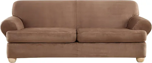 Miniatura 39 de SURE FIT funda para silla con alas y cojín en T de gamuza suave, de una pieza, ajuste relajado, poliéster, lavable a máquina, color chocolate