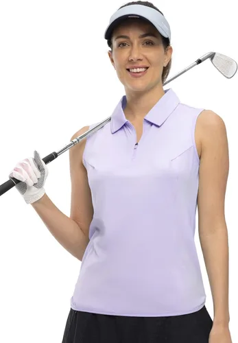 Miniatura 3 de YSENTO Camisas de golf sin mangas para mujer, cuello con cremallera de 14, de secado rápido, que absorben la humedad
