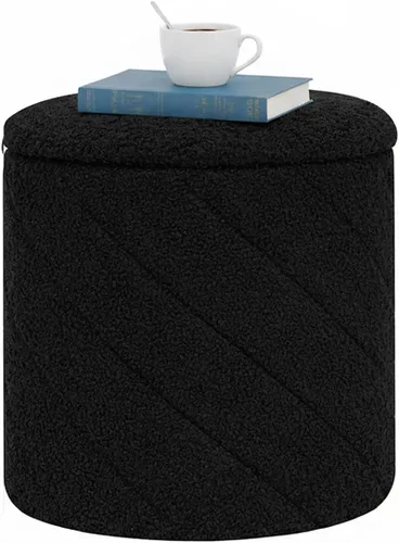 B FSOBEIIALEO Otomana con almacenamiento, Otomana redonda de almacenamiento de bouclé con bandeja, Taburete reposapiés para dormitorio, Otomana