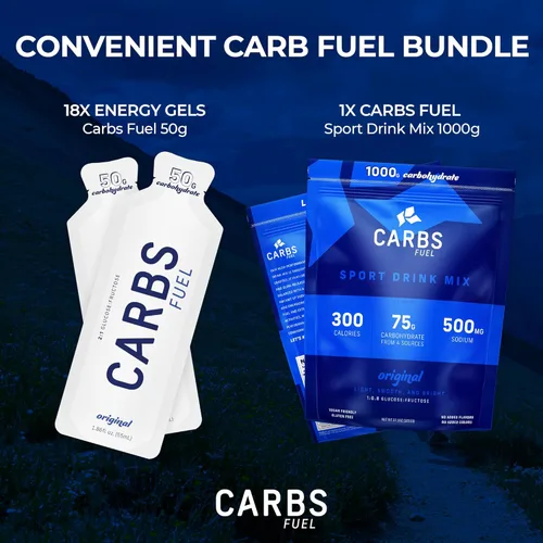 Miniatura 6 de Gel de Energía Carbs Fuel 50g (Paquete de 18) + Mezcla para Bebida Deportiva 1000g 1900g de Carbohidratos Gel de 50g para Correr y Porción