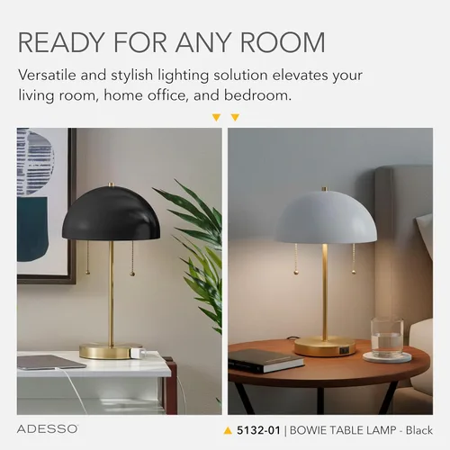 Miniatura 4 de Adesso Lámpara de mesa con acabados de latón blanco y antiguo - Mesa de noche con dos luces, acento de oficina en casa o decoración de sala