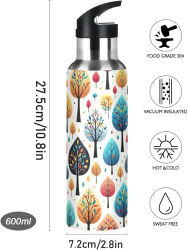 Miniatura 9 de BPA-Free Sport Water Bottle Insulated 20 Oz, Stainless Steel Water Bottle for Gym Outdoor Travel School, Playful Trees