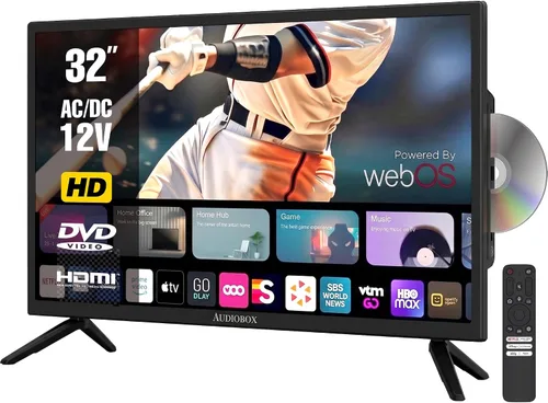 Audiobox Smart TV con reproductor de DVD integrado – LED HDTV, compatible con CA/CC, cámper y RV TV para viajes, entretenimiento en casa, juegos,