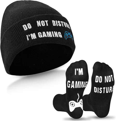 Do Not Disturb Gaming Socks, Black Beanie Baseball Cap Hat Valentines Fathers Day Gamer Gifts Christmas for Men Teenage Boys