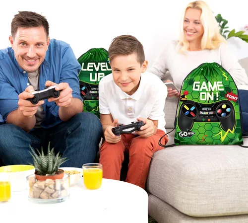 Miniatura 6 de Eccliy 20 piezas de bolsas de regalo para fiesta de videojuegos, bolsas de cordón de cumpleaños para jugadores, para niños, niños y niñas, 30 x 25
