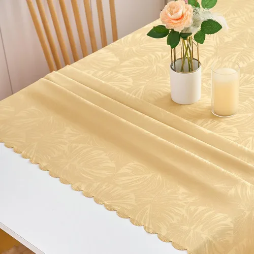 Miniatura 40 de Mantel redondo de tela de 60 pulgadas, mantel con diseño de hojas, borde festoneado, mantel sedoso, impermeable, resistente a las arrugas, lavable