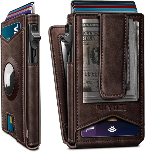 Miniatura 16 de miyozi Airtag - Cartera para hombre con clip para dinero, 9 tarjetas, con ventana de identificación, bloqueo RFID, funda de metal, cierre magnético