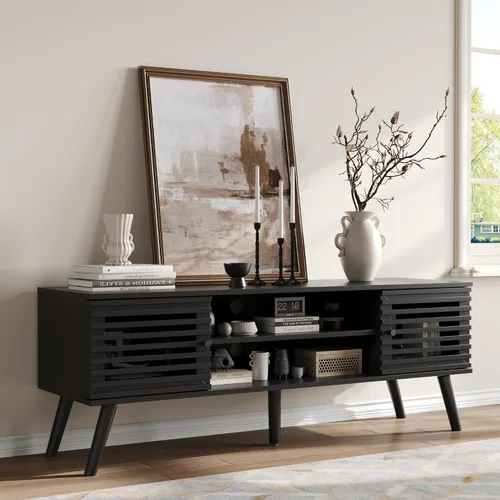 Furnify Soporte de TV moderno de mediados de siglo de 53 pulgadas para TV de 50/55/60 pulgadas, consola multimedia de TV con puertas de listones