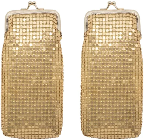 Juego de 2 monederos largos de malla metálica suave vintage con bolsillo para encendedor (0.157 in, dorado)