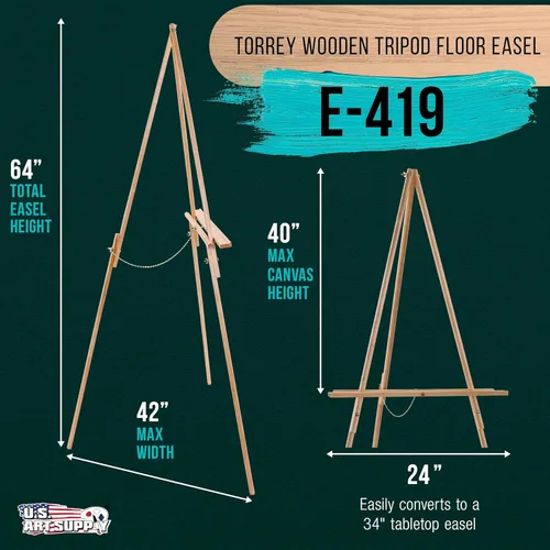 Miniatura 2 de US Art Supply Torrey caballete con trípode de madera, 64 pulgadas de alto x 27.5 pulgadas de ancho, para artista, con cadena ajustable (1 caballete)