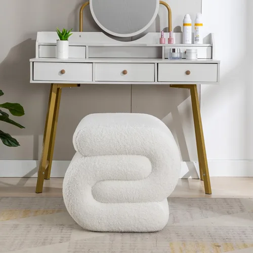 Miniatura 3 de Taburete otomano de maquillaje moderno en forma de S de tela de peluche, reposapiés debajo del escritorio, asiento adicional tapizado para sala