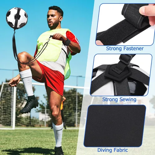 Miniatura 2 de TOBWOLF Cinturón de muñeca entrenador de patadas de fútbol individual, entrenadores de balón de fútbol con mango ajustable y cuerda que se adapta a