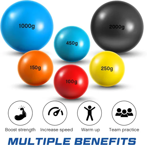 Miniatura 4 de Hungdao Juego de 6 pelotas de entrenamiento ponderadas pliométricas variables, bolas ponderadas de práctica de béisbol con peso para lanzar