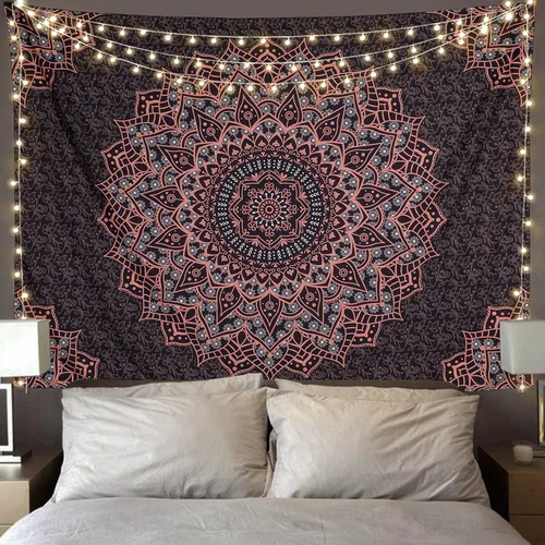 Miniatura 10 de Tapiz de mandala negro para colgar en la pared, tapiz psicodélico de pared, estético, indio, hippie, decoración bohemia para el hogar, dormitorio