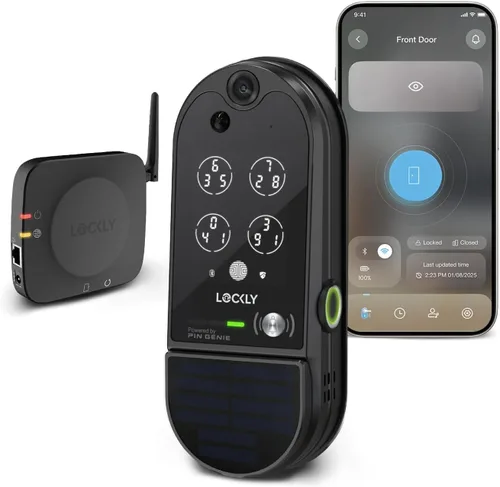 Lockly Vision Elite - Cerradura inteligente de video con cámara, cerrojo inteligente Wi-Fi para puerta delantera, teclado PIN Genie®, cerradura de