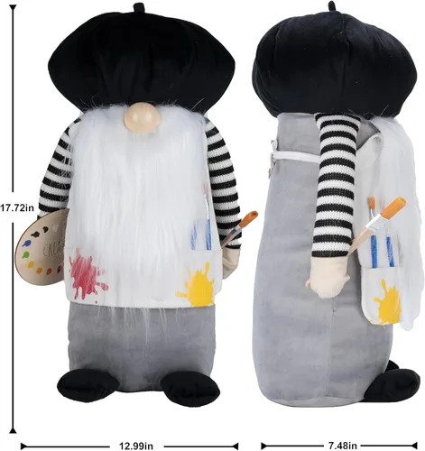 Miniatura 2 de Rae Dunn Gnomo Artista Creador – Gnomo de peluche con paleta de pintura, sombrero de artista, pinceles y delantal de pintura – Decoración de gnomo