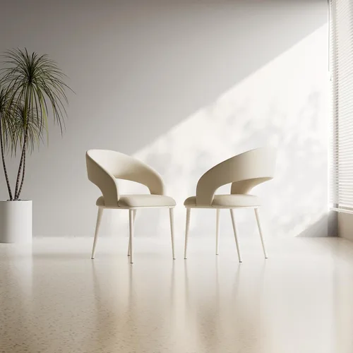 Miniatura 8 de Juego de 2 sillas de comedor, sillas de escritorio modernas, silla decorativa tapizada con respaldo curvado con patas de metal para oficina en casa