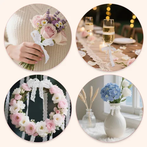 Miniatura 6 de Cinta de encaje blanco de 30 yardas, ribete de encaje elástico estrecho de 0.6 pulgadas, ribete elegante para manualidades, envoltura de regalos