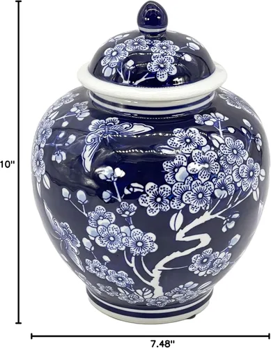 Miniatura 6 de Galt International Tarro de jengibre chinoiserie floral azul oscuro de 10 pulgadas con tapa, tarro de jengibre, almacenamiento de té, decorativo