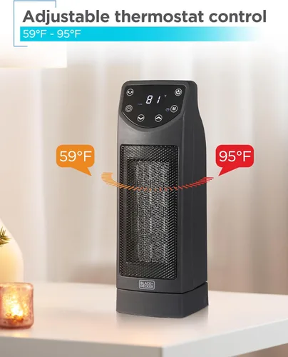 Miniatura 5 de BLACK+DECKER Calentador de escritorio de cerámica oscilante con control remoto con termostato ajustable, negro